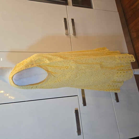 Loft Cotton Embroidered Floral Ruffled Eyelet Sleeveless Dress Yellow Size 12 - Picture 3 of 11
